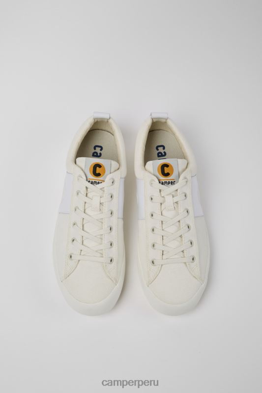 blanco BX628325 Camper Zapatillas exclusivas imar de piel blanca y algodón reciclado para hombre.