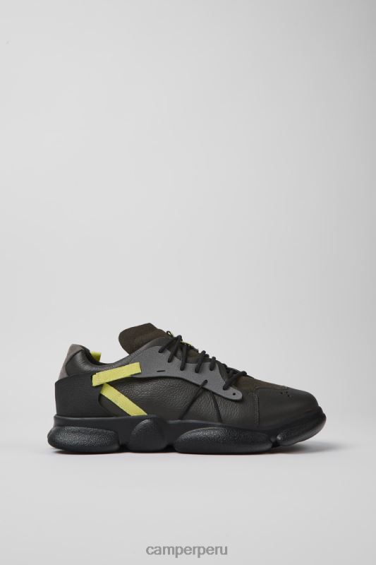 gris BX6281573 Camper Zapatillas twins de piel gris oscuro y amarillo para hombre novedades