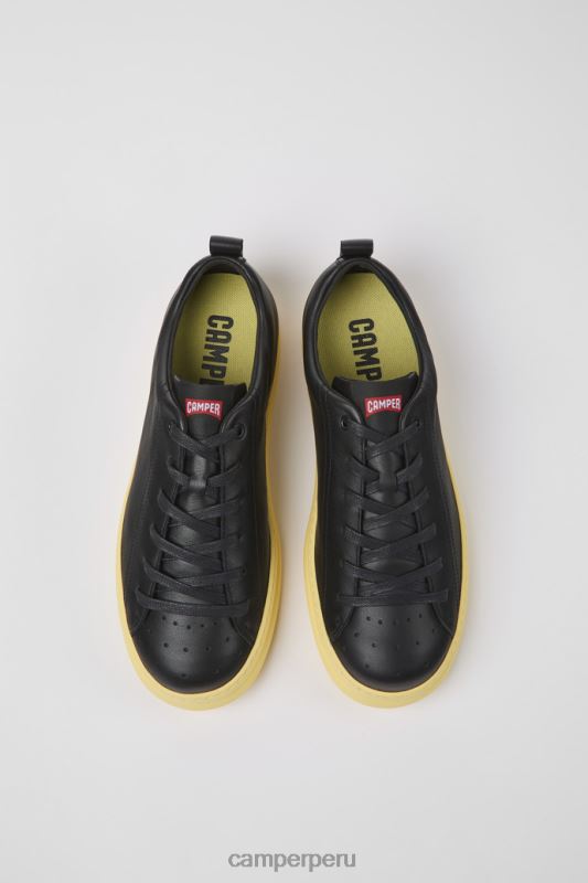 negro BX6281515 Camper Zapatillas de diseño runner de piel negra y amarilla para hombre.