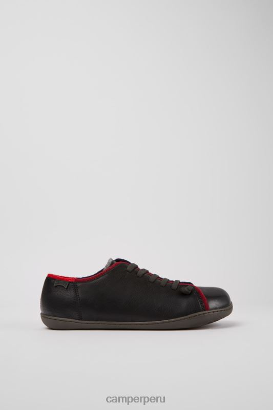 negro BX6281282 Camper Zapatos gemelos de diseño en piel y lana negros para hombre.