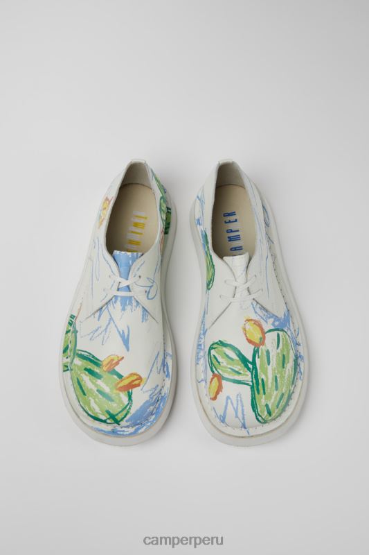 blanco BX6281468 Camper Twins zapatos con cordones de piel estampada blanca para hombre novedades
