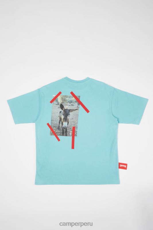 azul BX6281851 Camper camiseta camiseta azul claro con estampado de burro novedades