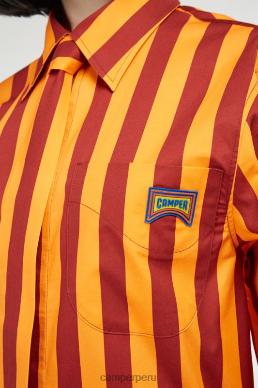 borgoña BX6281830 Camper camisa camisa unisex rayas burdeos y naranja novedades