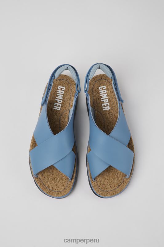 azul BX628868 Camper Sandalias de diseño oruga de piel y textil color azul para mujer.