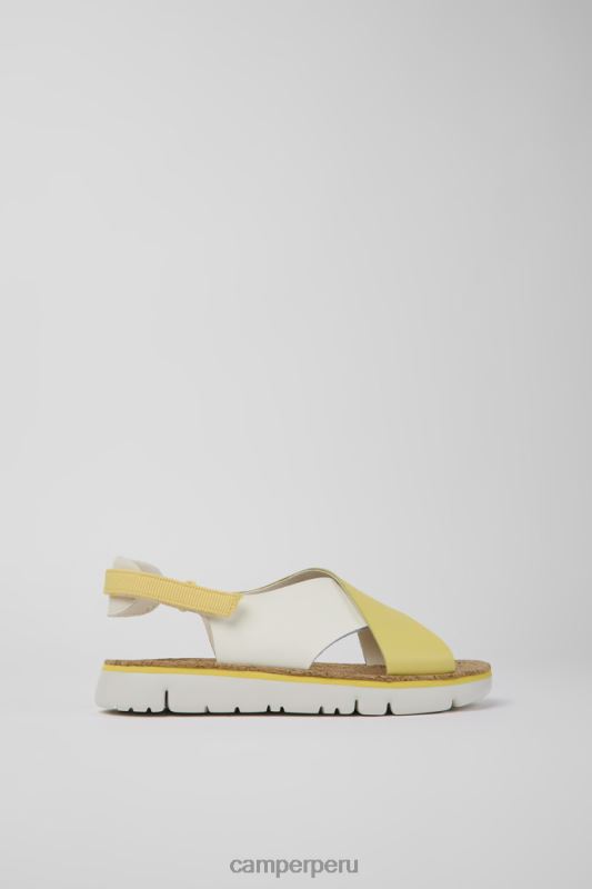 blanco BX628878 Camper sandalias twins de piel y textil blanco y amarillo para mujer novedades
