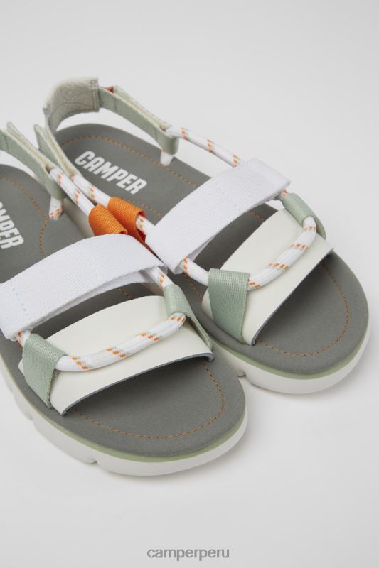 blanco BX628193 Camper Sandalias oruga de diseño blanco verde y naranja para mujer.