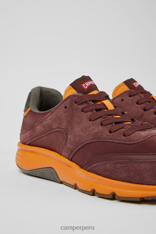 borgoña BX628720 Camper Zapatillas drift de tejido y nobuk en color burdeos y naranja exclusivas para mujer