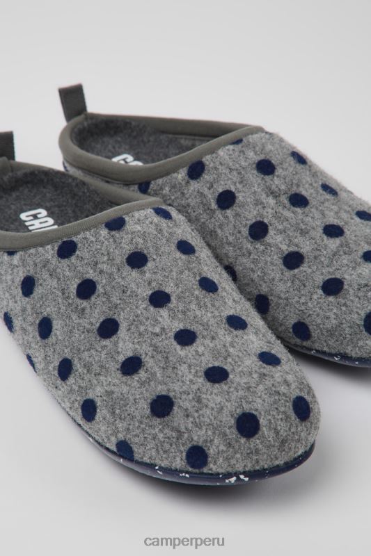 gris BX628261 Camper Pantuflas wabi de lana gris y azul de diseño para mujer