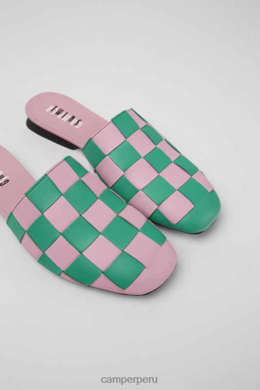 rosa BX6281126 Camper Zapatos gemelos de piel rosa y verde de diseño para mujer.